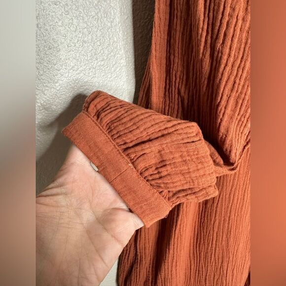 7 for all Mankind Gauzy Burnt Orange Dress Sz XS - Picture 3 of 7